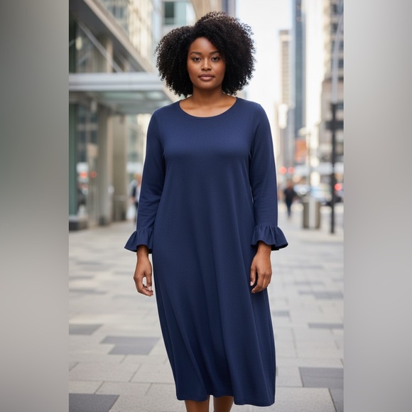 Catherines Classic Navy Long Sleeve Dress - Picture 2 of 6